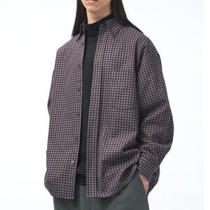Lemaire Uniqlo U Twill Oversized Shirt Jacket Men S/M Brown Check Rayon Poly